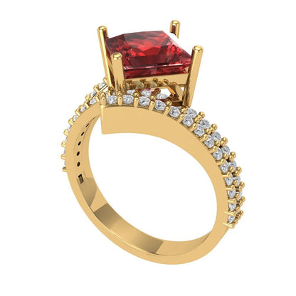 2.3075 cttw Natural Garnet Solitaire with Zirconia Simulated Diamond Accents Engagement Ring - Solid Yellow Gold (VVS1, Princess Cut,7.0mm)