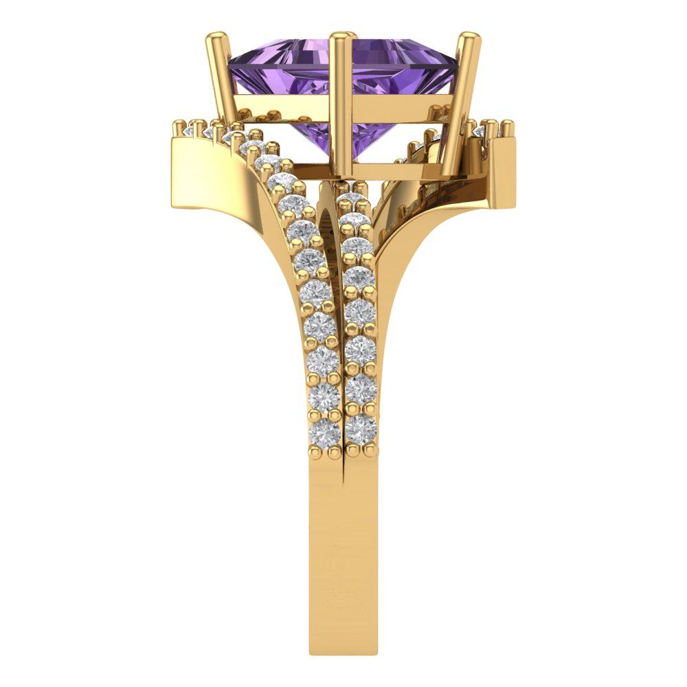 2.3075 cttw Simulated Alexandrite Solitaire with Zirconia Simulated Diamond Accents Engagement Ring - Solid Yellow Gold (VVS1, Princess Cut,7.0mm)