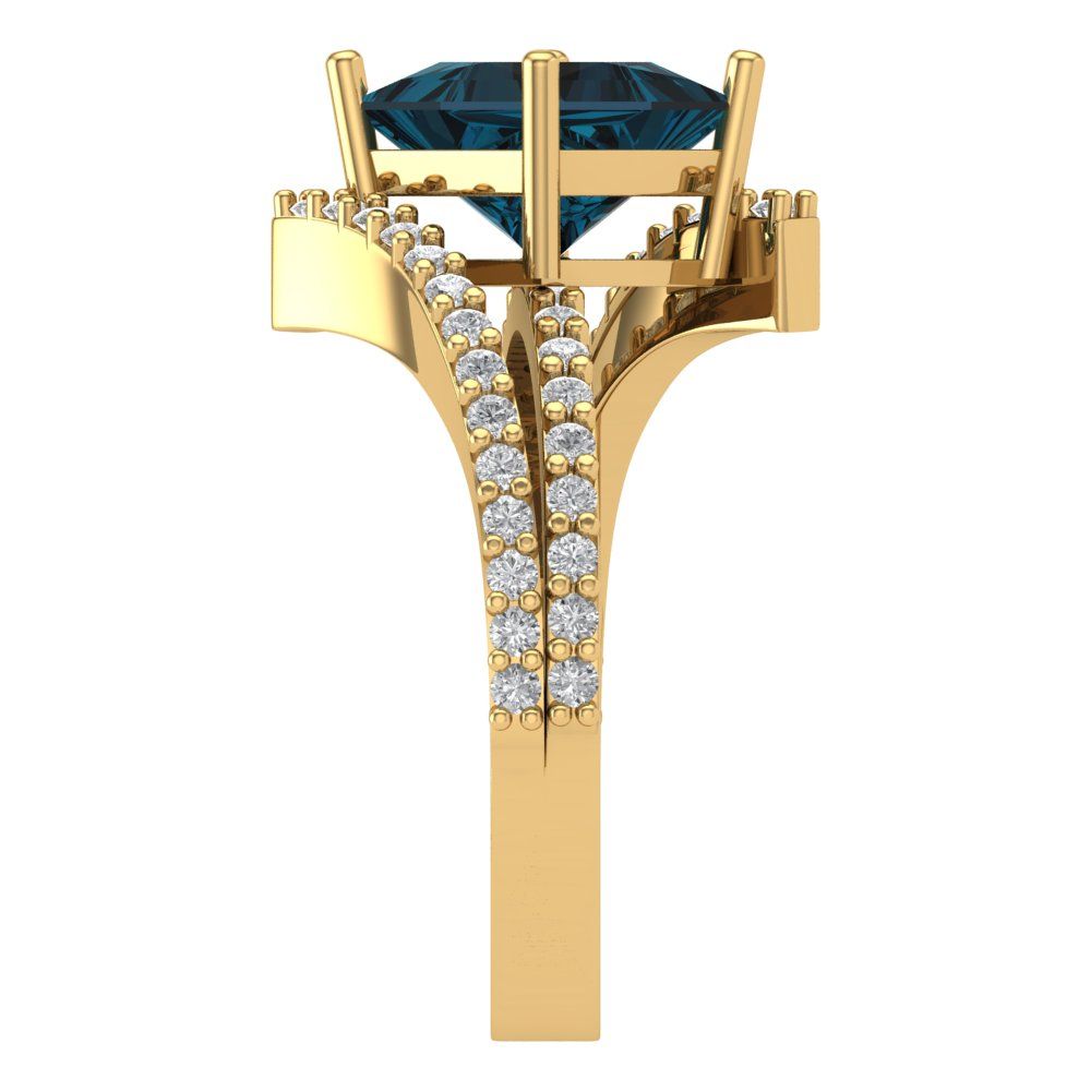 2.3075 cttw Natural London Blue Topaz Solitaire with Zirconia Simulated Diamond Accents Engagement Ring - Solid Yellow Gold (VVS1, Princess Cut,7.0mm)
