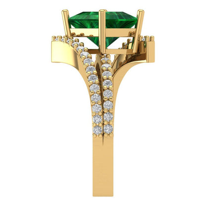 2.3075 cttw Simulated Emerald Solitaire with Zirconia Simulated Diamond Accents Engagement Ring - Solid Yellow Gold (VVS1, Princess Cut,7.0mm)