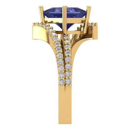2.3075 cttw Simulated Tanzanite Solitaire with Zirconia Simulated Diamond Accents Engagement Ring - Solid Yellow Gold (VVS1, Princess Cut,7.0mm)