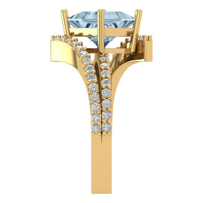 2.3075 cttw Zirconia Simulated Blue Diamond Solitaire with Zirconia Simulated Diamond Accents Engagement Ring - Solid Yellow Gold (VVS1, Princess Cut,7.0mm)
