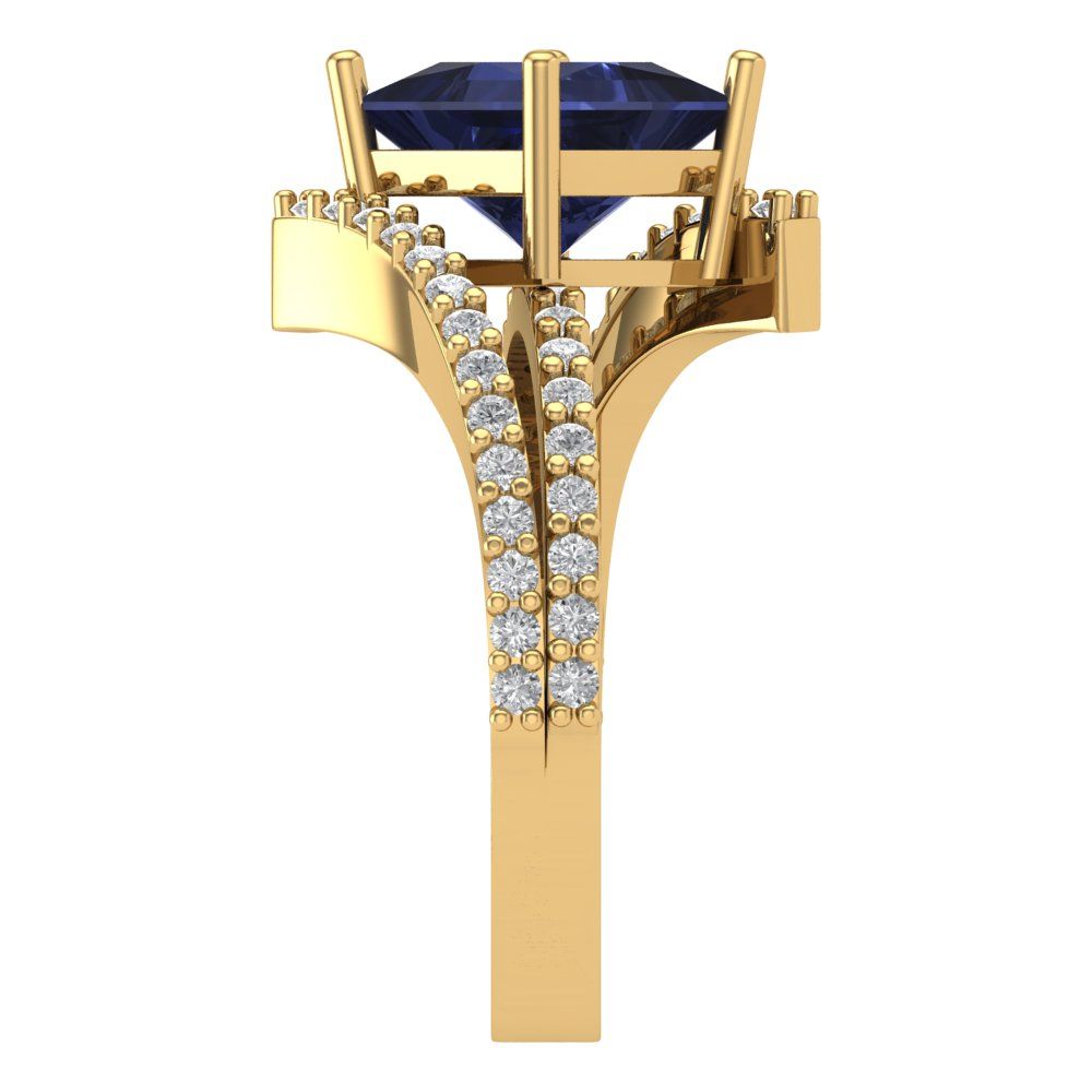 2.3075 cttw Simulated Blue Sapphire Solitaire with Zirconia Simulated Diamond Accents Engagement Ring - Solid Yellow Gold (VVS1, Princess Cut,7.0mm)