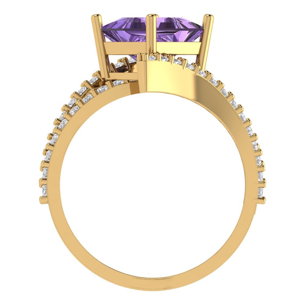 2.3075 cttw Simulated Alexandrite Solitaire with Zirconia Simulated Diamond Accents Engagement Ring - Solid Yellow Gold (VVS1, Princess Cut,7.0mm)
