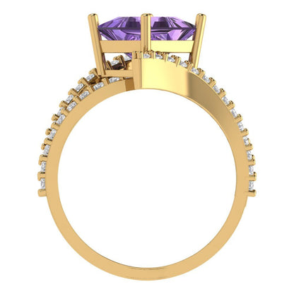2.3075 cttw Simulated Alexandrite Solitaire with Zirconia Simulated Diamond Accents Engagement Ring - Solid Yellow Gold (VVS1, Princess Cut,7.0mm)