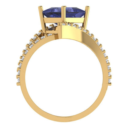 2.3075 cttw Simulated Tanzanite Solitaire with Zirconia Simulated Diamond Accents Engagement Ring - Solid Yellow Gold (VVS1, Princess Cut,7.0mm)