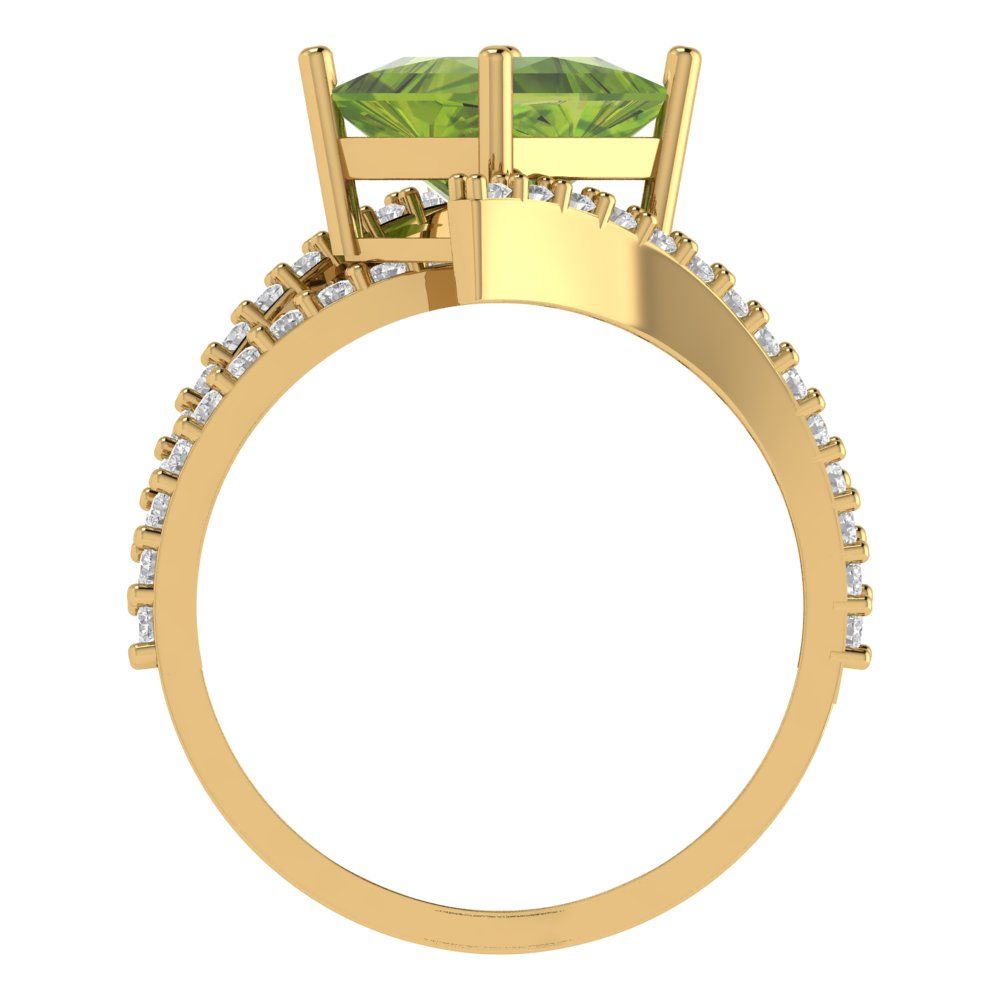 2.3075 cttw Natural Peridot Solitaire with Zirconia Simulated Diamond Accents Engagement Ring - Solid Yellow Gold (VVS1, Princess Cut,7.0mm)