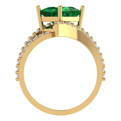 2.3075 cttw Simulated Emerald Solitaire with Zirconia Simulated Diamond Accents Engagement Ring - Solid Yellow Gold (VVS1, Princess Cut,7.0mm)
