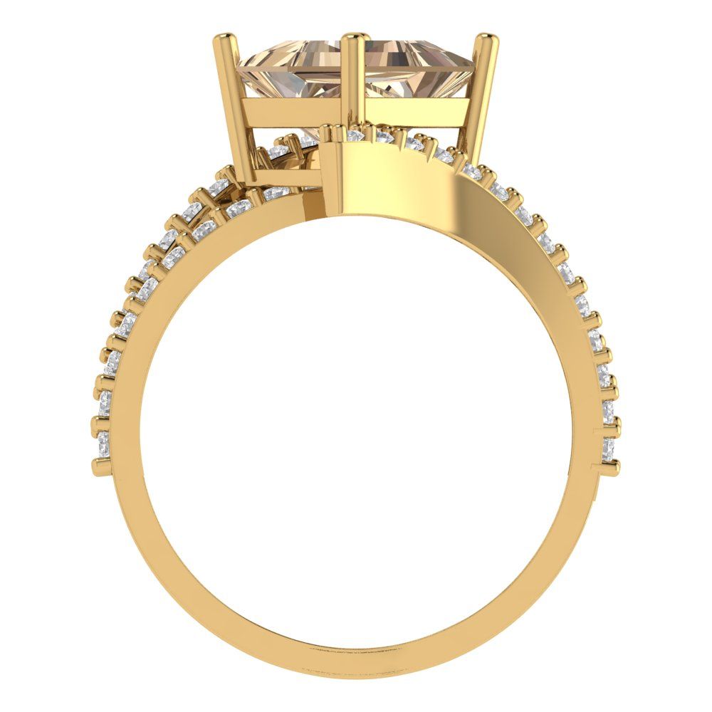 2.3075 cttw Yellow Moissanite Solitaire with Zirconia Simulated Diamond Accents Engagement Ring - Solid Yellow Gold (VVS1, Princess Cut,7.0mm)