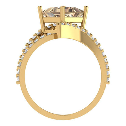 2.3075 cttw Yellow Moissanite Solitaire with Zirconia Simulated Diamond Accents Engagement Ring - Solid Yellow Gold (VVS1, Princess Cut,7.0mm)