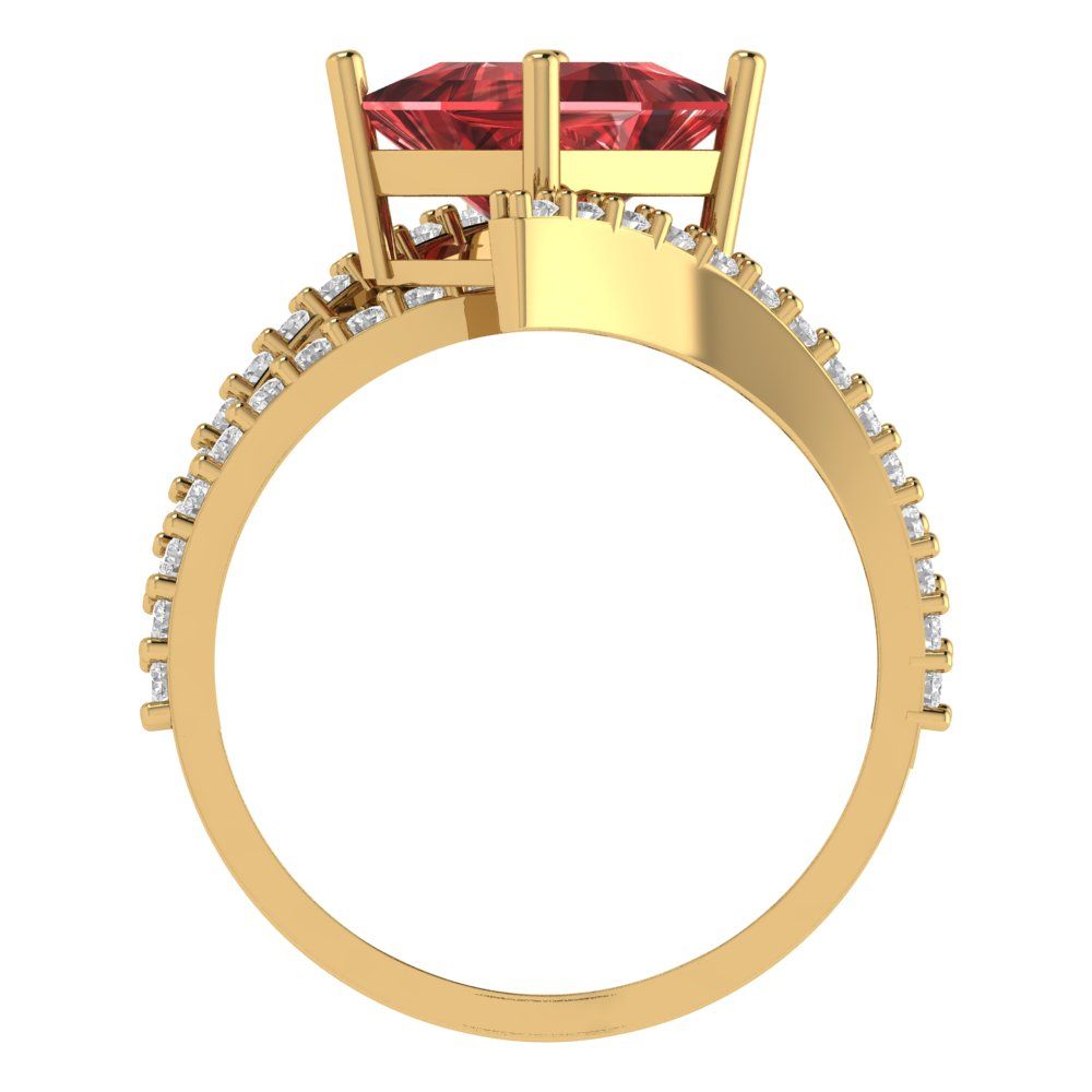 2.3075 cttw Natural Garnet Solitaire with Zirconia Simulated Diamond Accents Engagement Ring - Solid Yellow Gold (VVS1, Princess Cut,7.0mm)