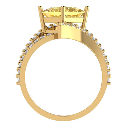 2.3075 cttw Zirconia Simulated Yellow Diamond Solitaire with Zirconia Simulated Diamond Accents Engagement Ring - Solid Yellow Gold (VVS1, Princess Cut,7.0mm)