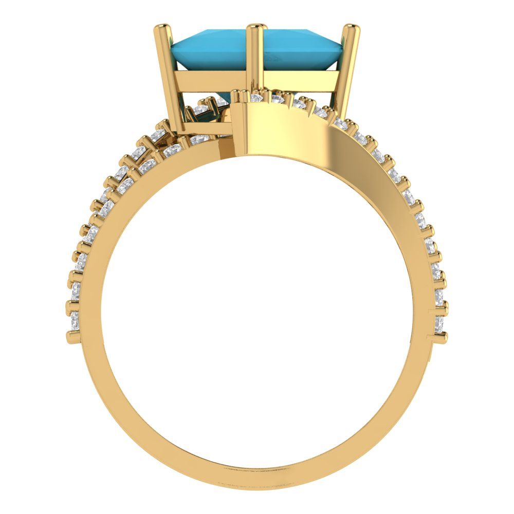 2.3075 cttw Simulated Turquoise Solitaire with Zirconia Simulated Diamond Accents Engagement Ring - Solid Yellow Gold (VVS1, Princess Cut,7.0mm)