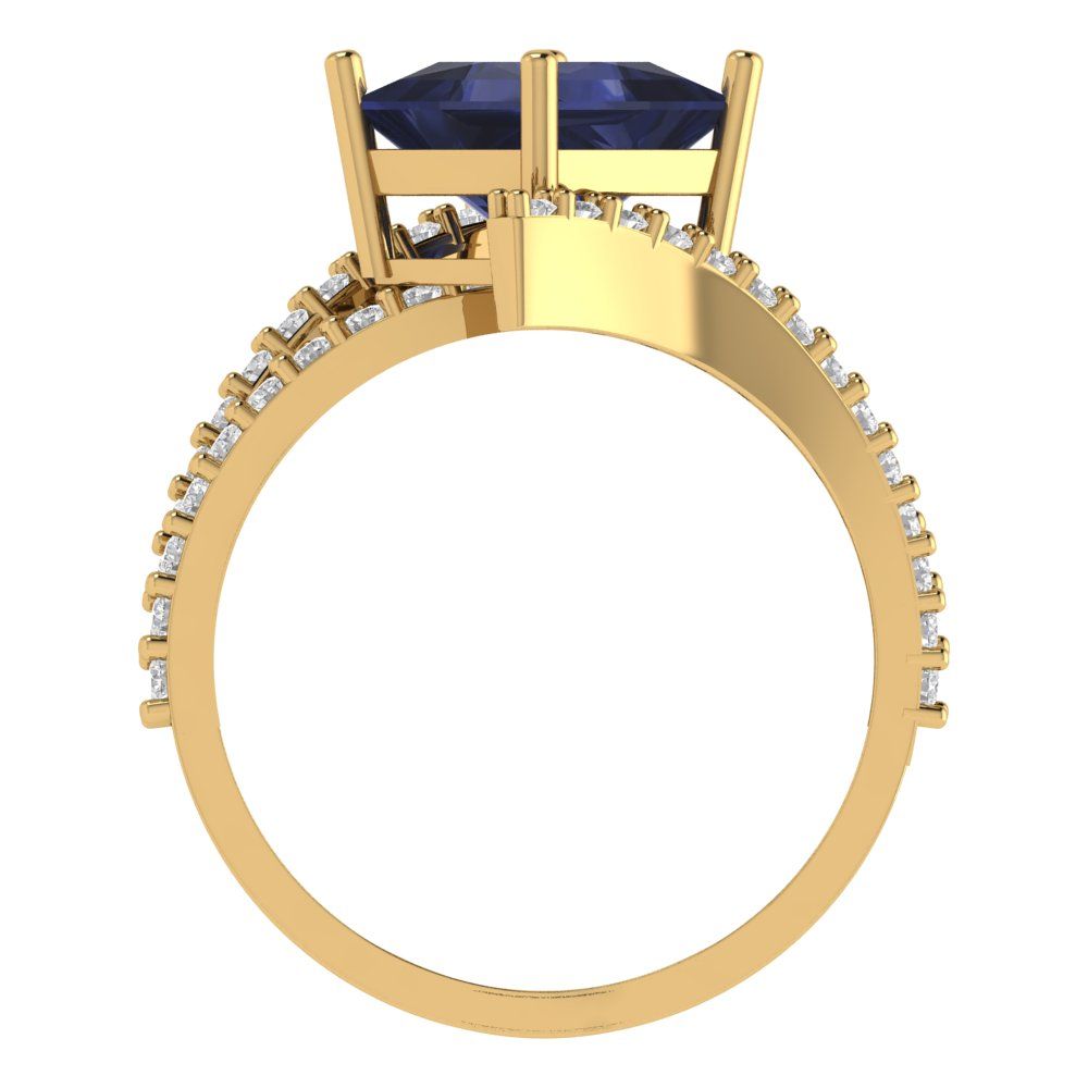 2.3075 cttw Simulated Blue Sapphire Solitaire with Zirconia Simulated Diamond Accents Engagement Ring - Solid Yellow Gold (VVS1, Princess Cut,7.0mm)