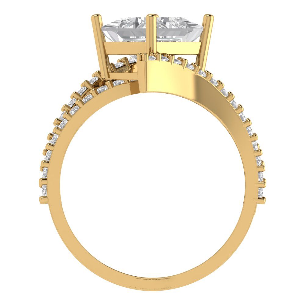 2.3075 cttw Zirconia Simulated Diamond Solitaire with Zirconia Simulated Diamond Accents Engagement Ring - Solid Yellow Gold (VVS1, Princess Cut,7.0mm)