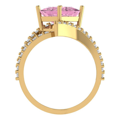2.3075 cttw Zirconia Simulated Pink Diamond Solitaire with Zirconia Simulated Diamond Accents Engagement Ring - Solid Yellow Gold (VVS1, Princess Cut,7.0mm)
