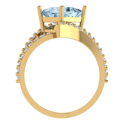 2.3075 cttw Zirconia Simulated Blue Diamond Solitaire with Zirconia Simulated Diamond Accents Engagement Ring - Solid Yellow Gold (VVS1, Princess Cut,7.0mm)