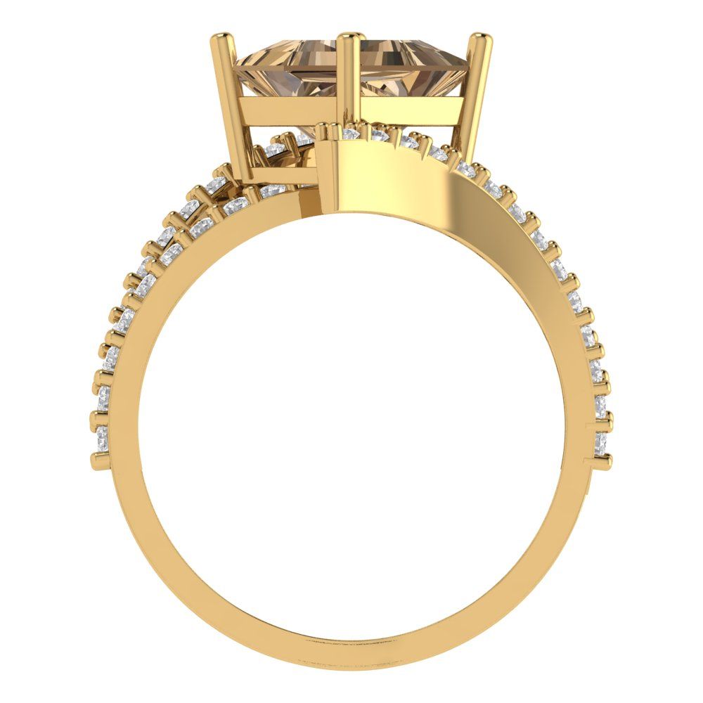 2.3075 cttw Zirconia Simulated Champagne Diamond Solitaire with Zirconia Simulated Diamond Accents Engagement Ring - Solid Yellow Gold (VVS1, Princess Cut,7.0mm)
