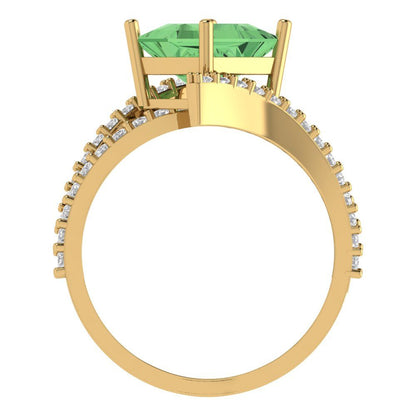 2.3075 cttw Zirconia Simulated Green Diamond Solitaire with Zirconia Simulated Diamond Accents Engagement Ring - Solid Yellow Gold (VVS1, Princess Cut,7.0mm)