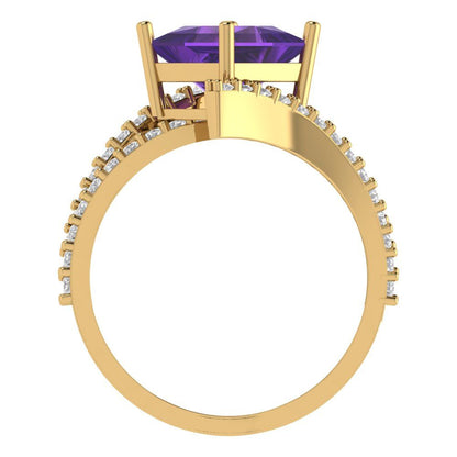 2.3075 cttw Natural Amethyst Solitaire with Zirconia Simulated Diamond Accents Engagement Ring - Solid Yellow Gold (VVS1, Princess Cut,7.0mm)