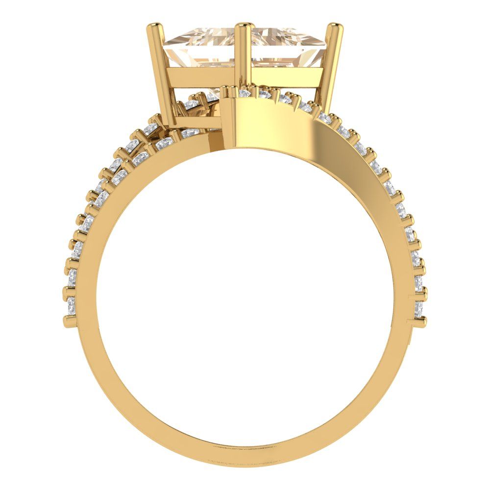 2.3075 cttw Natural Morganite Solitaire with Zirconia Simulated Diamond Accents Engagement Ring - Solid Yellow Gold (VVS1, Princess Cut,7.0mm)