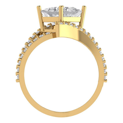 2.3075 cttw White Sapphire Solitaire with Zirconia Simulated Diamond Accents Engagement Ring - Solid Yellow Gold (VVS1, Princess Cut,7.0mm)