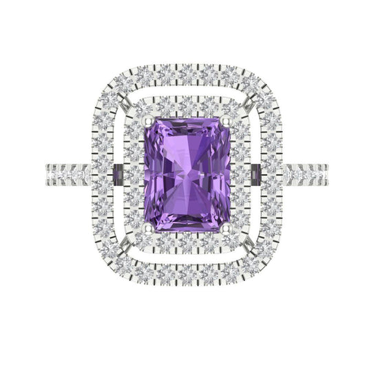 2.62 cttw Simulated Alexandrite Hidden Halo Engagement Ring - Solid White Gold (VVS1, Emerald Cut,8X6.0mm)