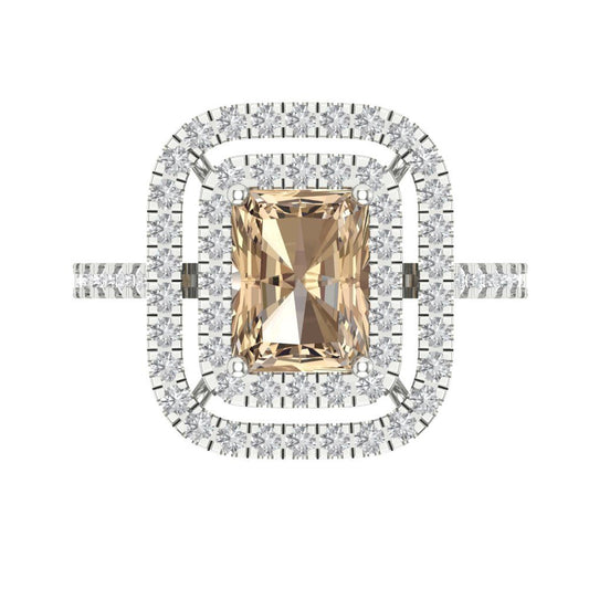 2.62 cttw Yellow Moissanite Hidden Halo Engagement Ring - Solid White Gold (VVS1, Emerald Cut,8X6.0mm)