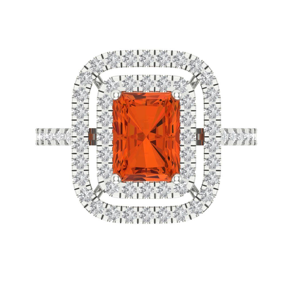 2.62 cttw Zirconia Simulated Red Diamond Hidden Halo Engagement Ring - Solid White Gold (VVS1, Emerald Cut,8X6.0mm)