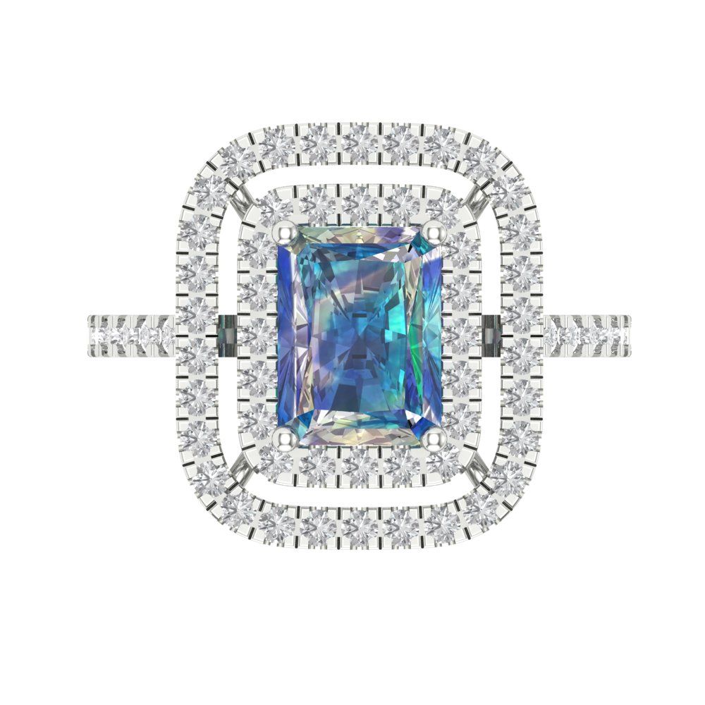 2.62 cttw Blue Moissanite Hidden Halo Engagement Ring - Solid White Gold (VVS1, Emerald Cut,8X6.0mm)