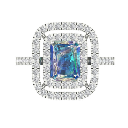 2.62 cttw Blue Moissanite Hidden Halo Engagement Ring - Solid White Gold (VVS1, Emerald Cut,8X6.0mm)