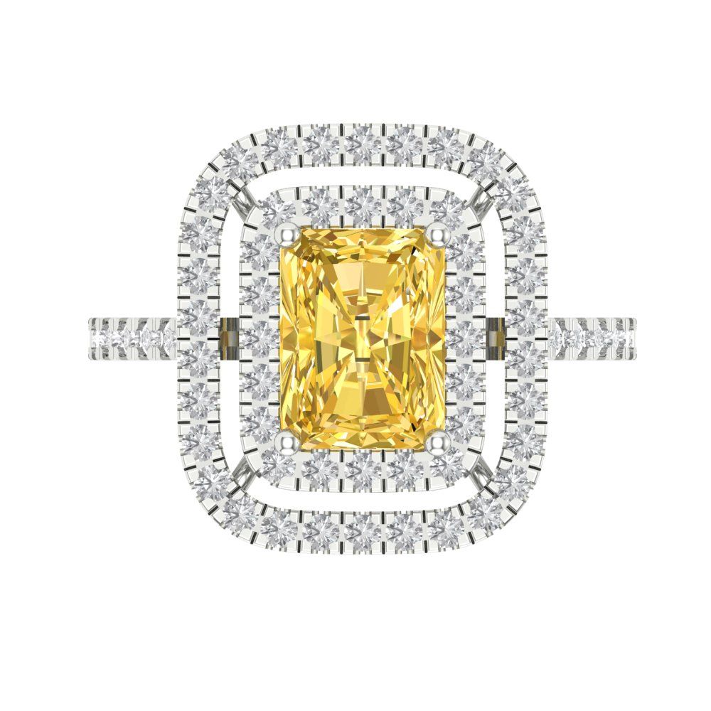 2.62 cttw Zirconia Simulated Yellow Diamond Hidden Halo Engagement Ring - Solid White Gold (VVS1, Emerald Cut,8X6.0mm)