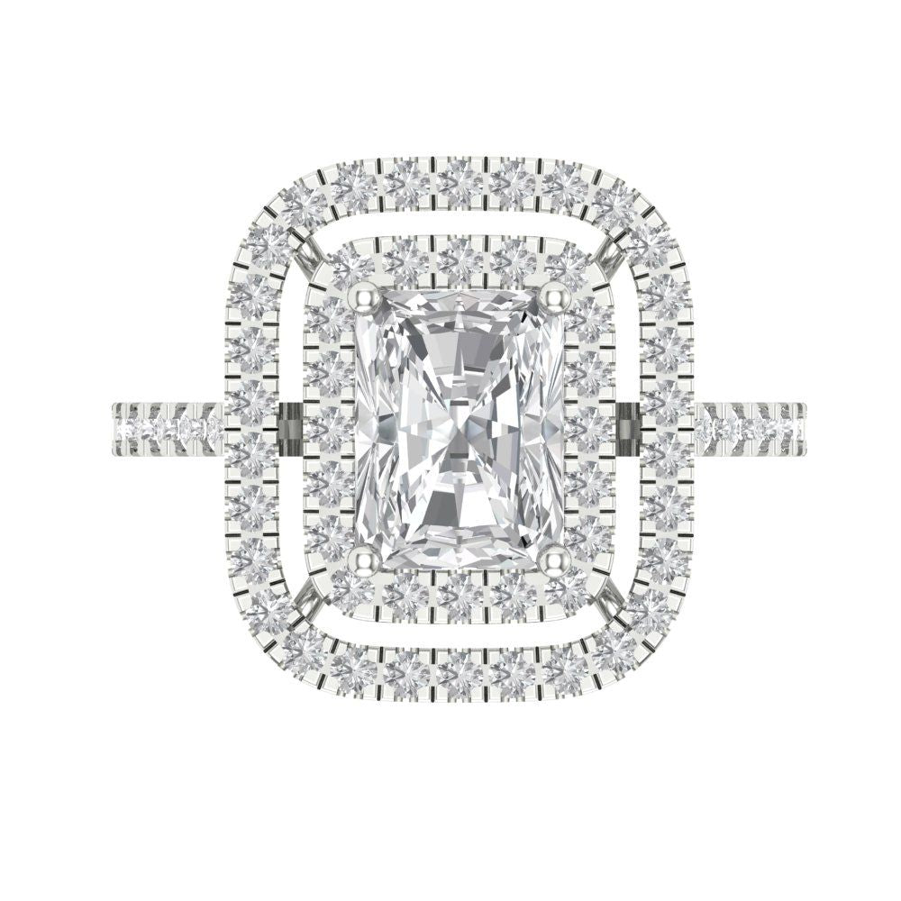2.62 cttw White Sapphire Hidden Halo Engagement Ring - Solid White Gold (VVS1, Emerald Cut,8X6.0mm)