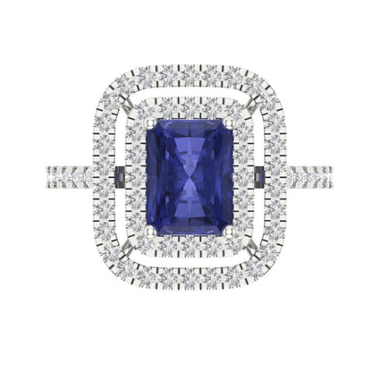 2.62 cttw Simulated Tanzanite Hidden Halo Engagement Ring - Solid White Gold (VVS1, Emerald Cut,8X6.0mm)