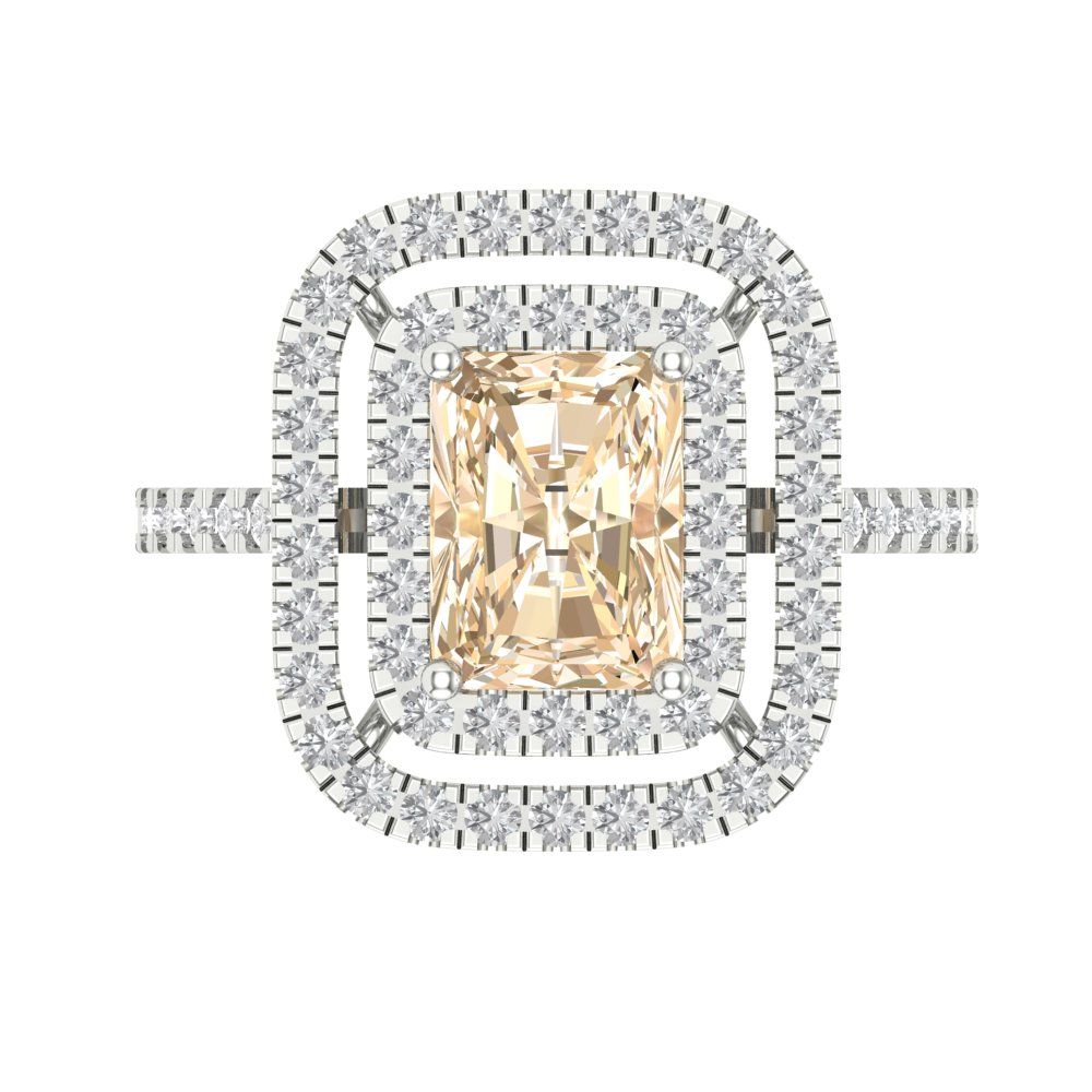 2.62 cttw Natural Morganite Hidden Halo Engagement Ring - Solid White Gold (VVS1, Emerald Cut,8X6.0mm)