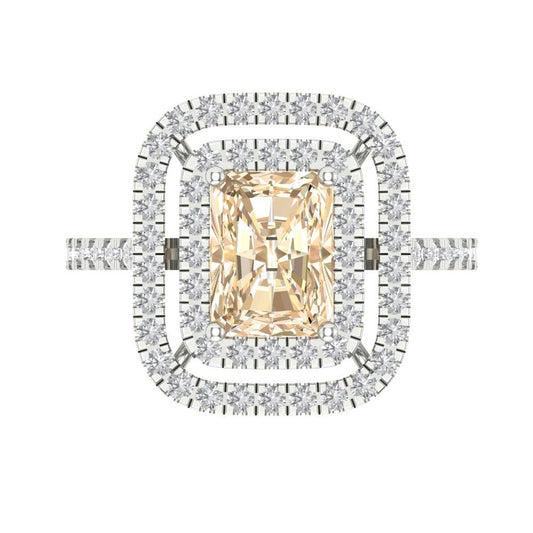 2.62 cttw Natural Morganite Hidden Halo Engagement Ring - Solid White Gold (VVS1, Emerald Cut,8X6.0mm)