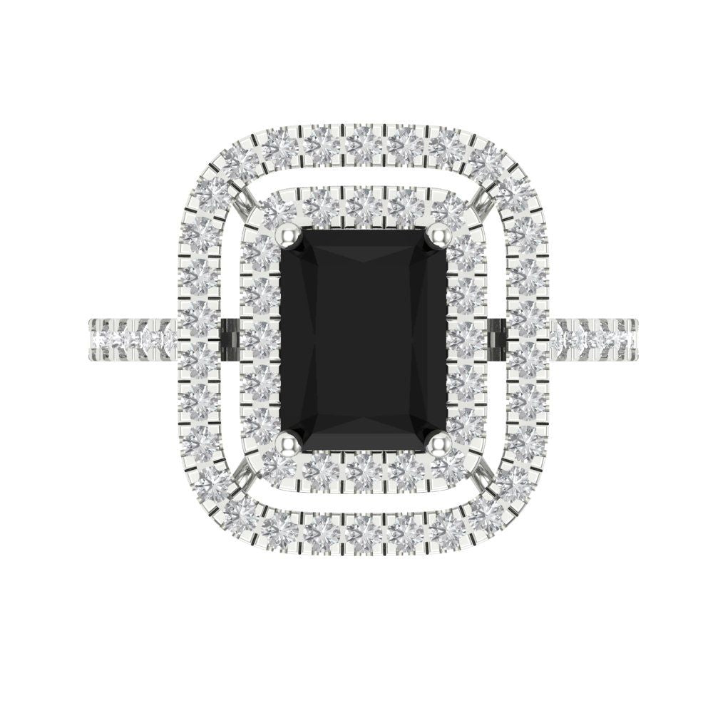 2.62 cttw Natural Onyx Hidden Halo Engagement Ring - Solid White Gold (VVS1, Emerald Cut,8X6.0mm)
