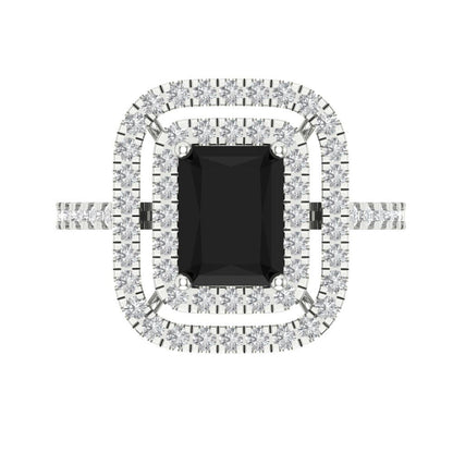2.62 cttw Natural Onyx Hidden Halo Engagement Ring - Solid White Gold (VVS1, Emerald Cut,8X6.0mm)