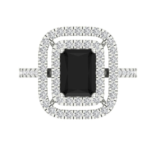 2.62 cttw Natural Onyx Hidden Halo Engagement Ring - Solid White Gold (VVS1, Emerald Cut,8X6.0mm)