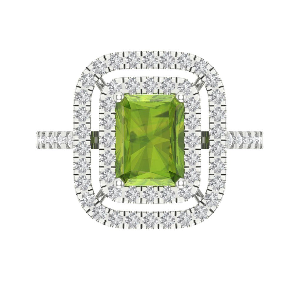 2.62 cttw Natural Peridot Hidden Halo Engagement Ring - Solid White Gold (VVS1, Emerald Cut,8X6.0mm)