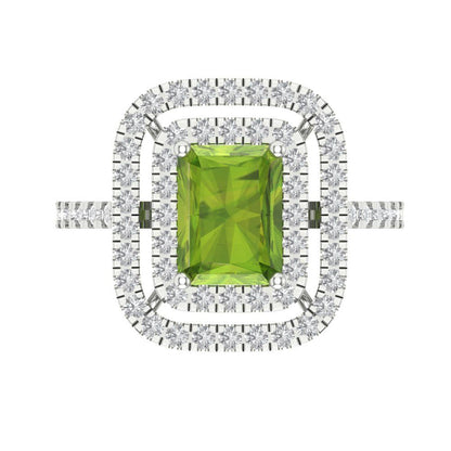 2.62 cttw Natural Peridot Hidden Halo Engagement Ring - Solid White Gold (VVS1, Emerald Cut,8X6.0mm)
