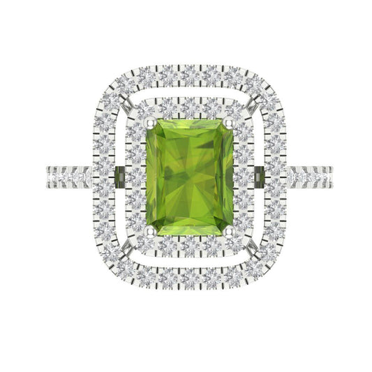 2.62 cttw Natural Peridot Hidden Halo Engagement Ring - Solid White Gold (VVS1, Emerald Cut,8X6.0mm)