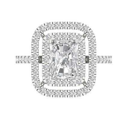 2.62 cttw Zirconia Simulated Diamond Hidden Halo Engagement Ring - Solid White Gold (VVS1, Emerald Cut,8X6.0mm)