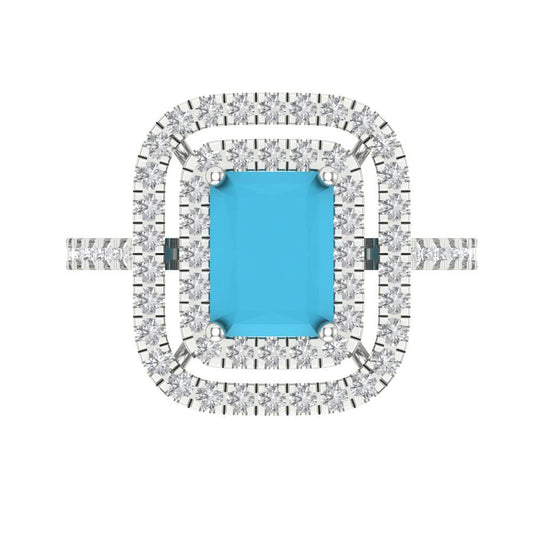 2.62 cttw Simulated Turquoise Hidden Halo Engagement Ring - Solid White Gold (VVS1, Emerald Cut,8X6.0mm)