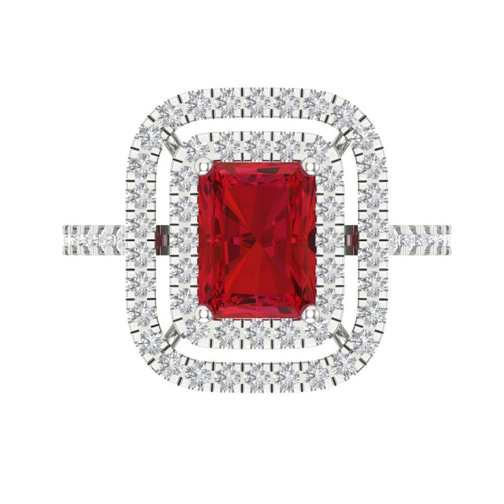 2.62 cttw Simulated Ruby Hidden Halo Engagement Ring - Solid White Gold (VVS1, Emerald Cut,8X6.0mm)