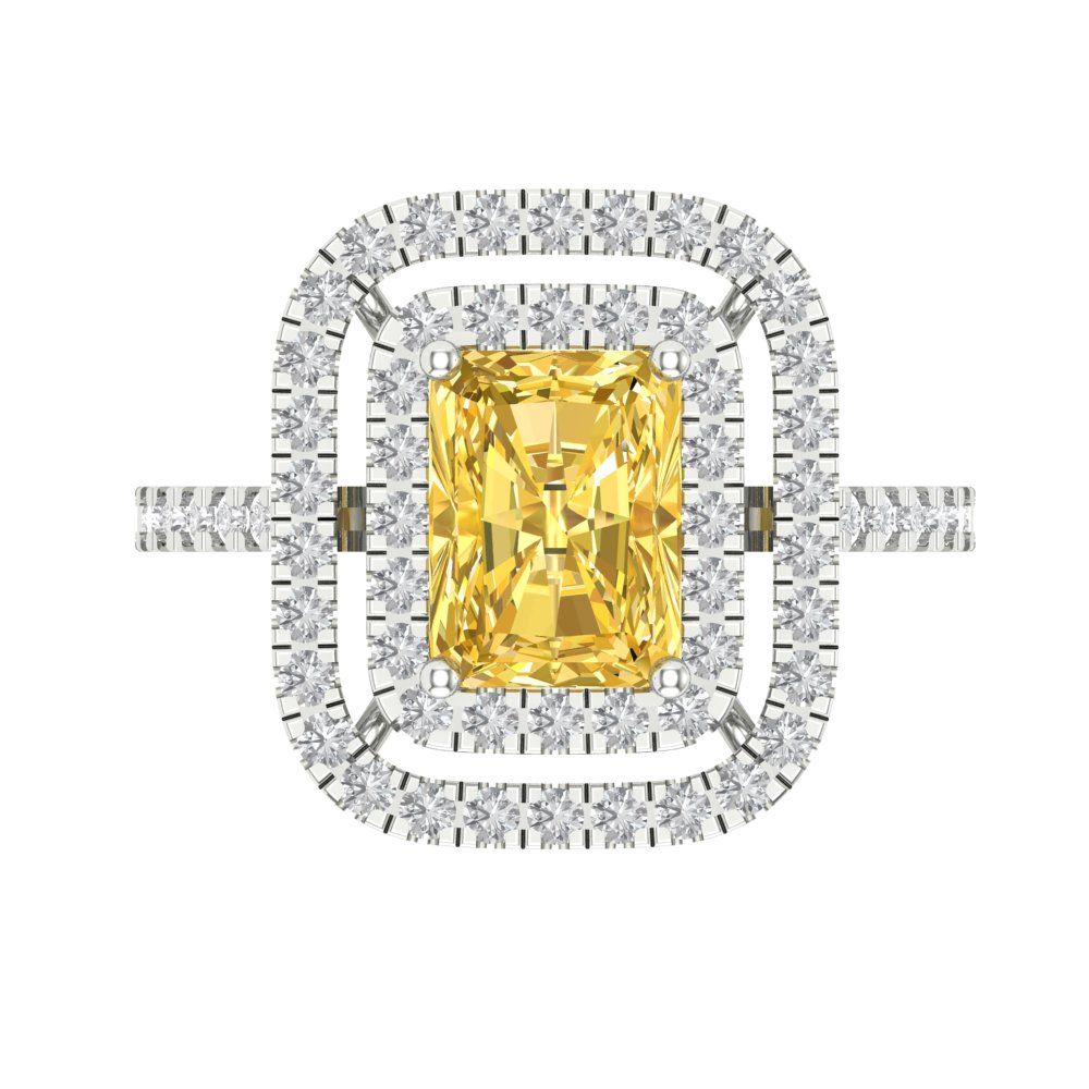 2.62 cttw Natural Citrine Hidden Halo Engagement Ring - Solid White Gold (VVS1, Emerald Cut,8X6.0mm)