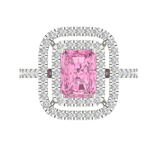 2.62 cttw Zirconia Simulated Pink Diamond Hidden Halo Engagement Ring - Solid White Gold (VVS1, Emerald Cut,8X6.0mm)