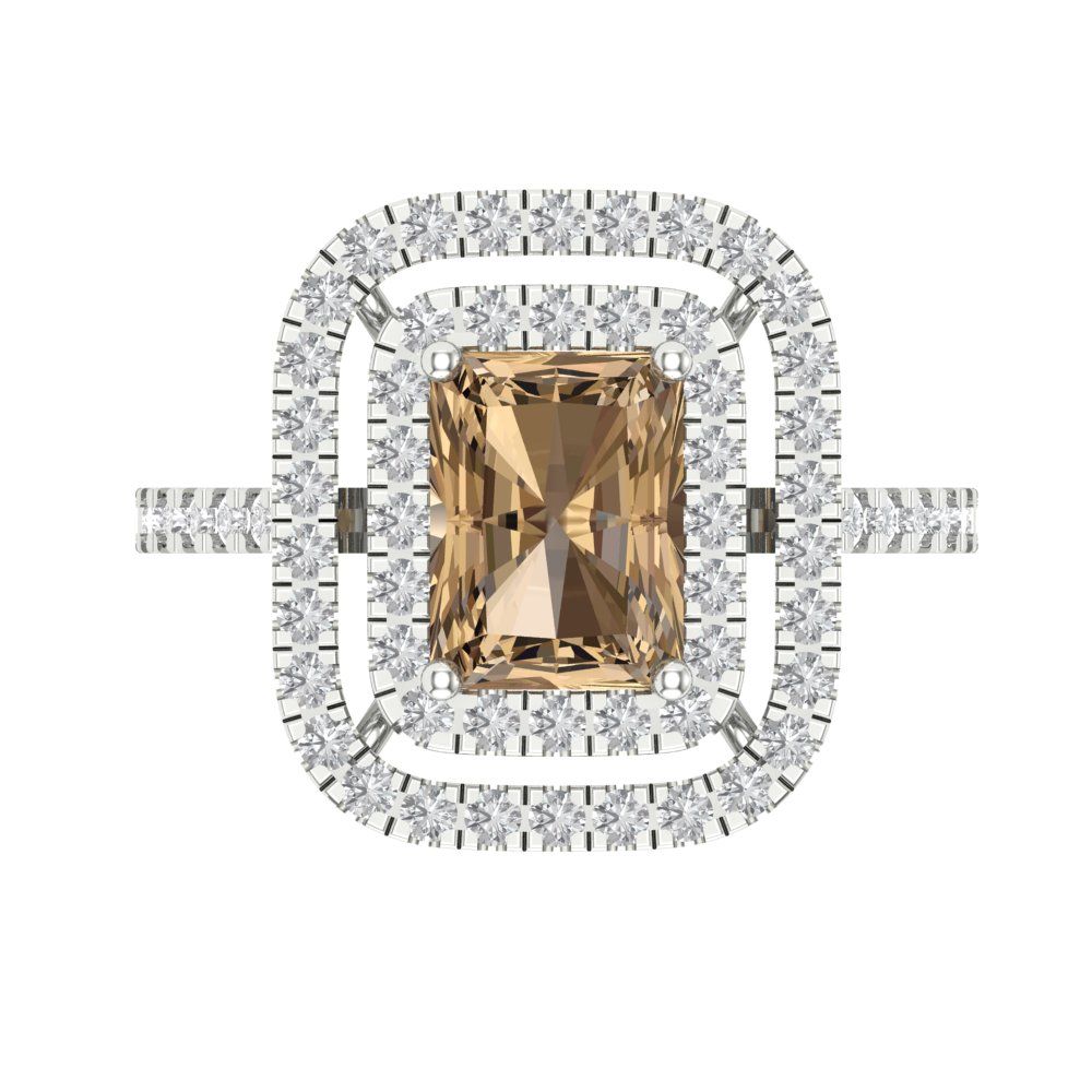 2.62 cttw Zirconia Simulated Champagne Diamond Hidden Halo Engagement Ring - Solid White Gold (VVS1, Emerald Cut,8X6.0mm)