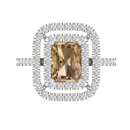 2.62 cttw Zirconia Simulated Champagne Diamond Hidden Halo Engagement Ring - Solid White Gold (VVS1, Emerald Cut,8X6.0mm)