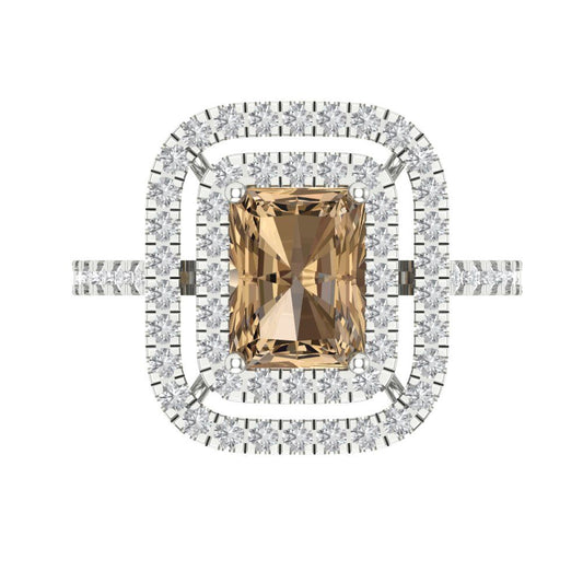 2.62 cttw Zirconia Simulated Champagne Diamond Hidden Halo Engagement Ring - Solid White Gold (VVS1, Emerald Cut,8X6.0mm)